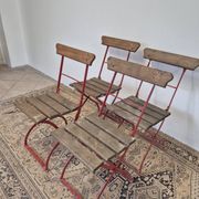 Set of 4 folding chairs for old bistro, guinguette, brasserie