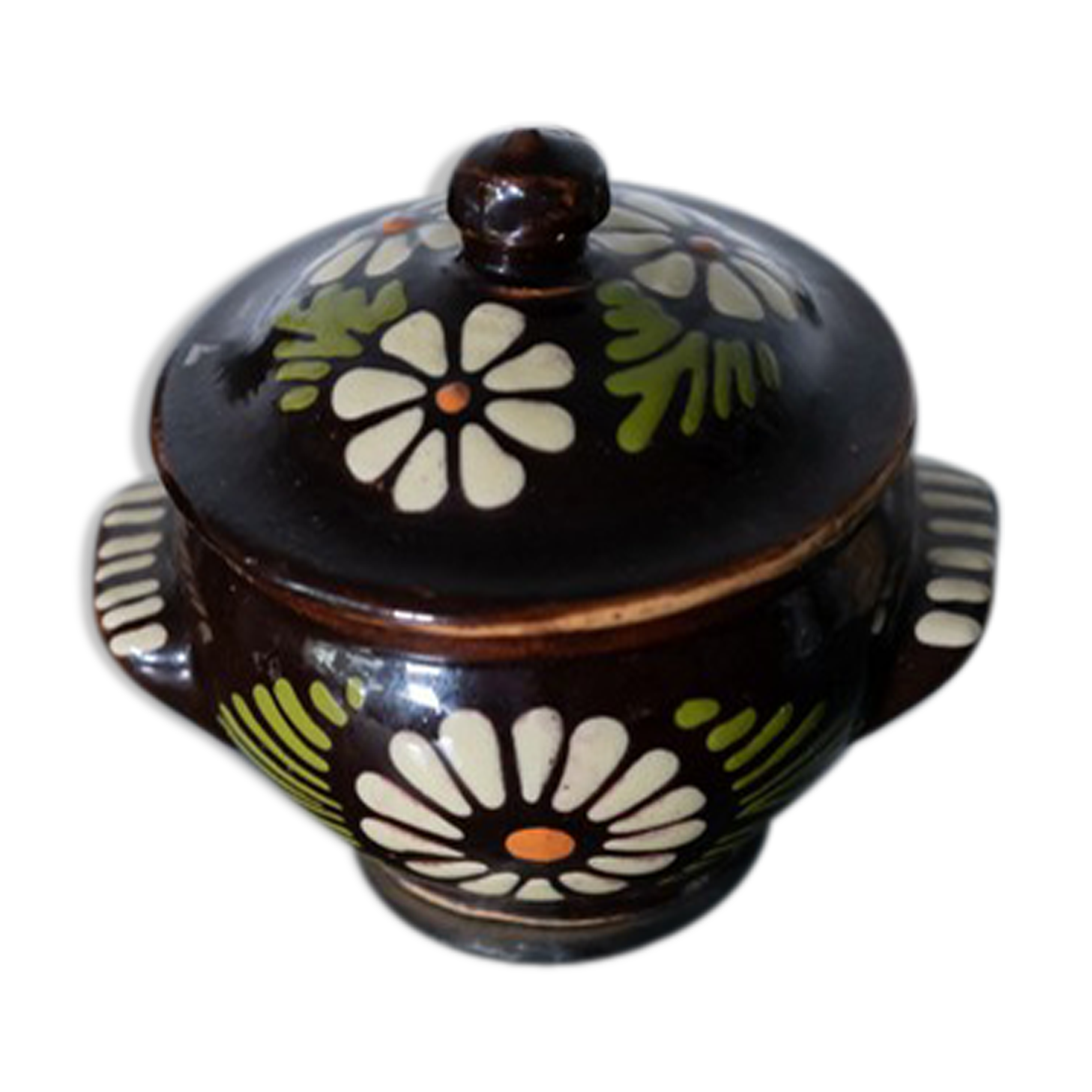 Earthenware ceramic pot with floral decoration