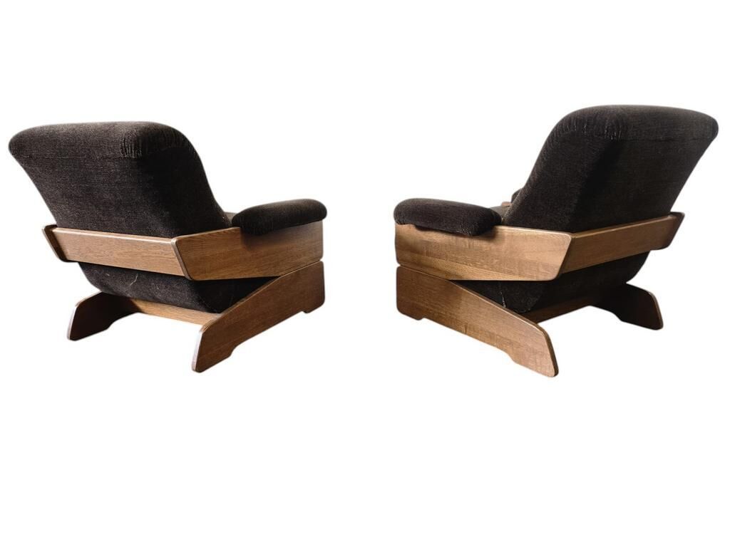 Set of 2 vintage brown brutalist armchairs / individual armchairs