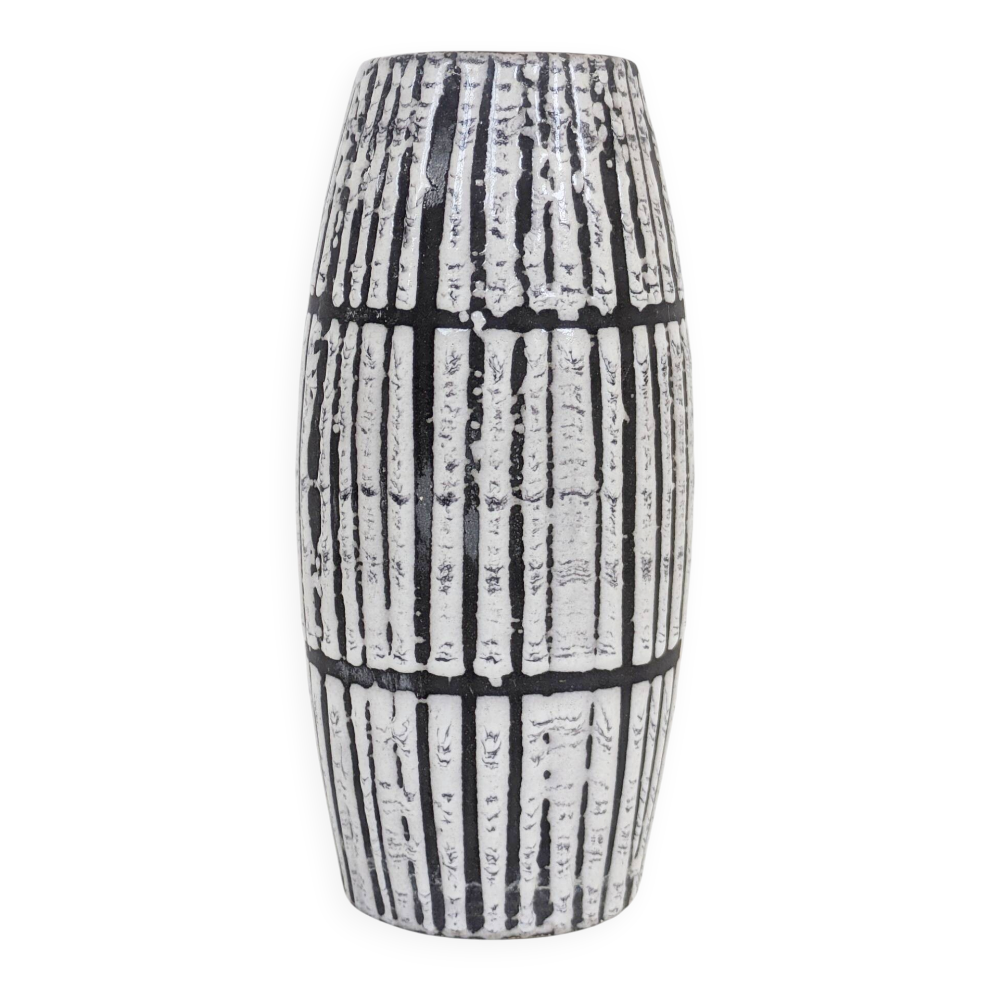 Vase Scheurich Bambus Rayé Noir Blanc Europ Linie West Germany années 60