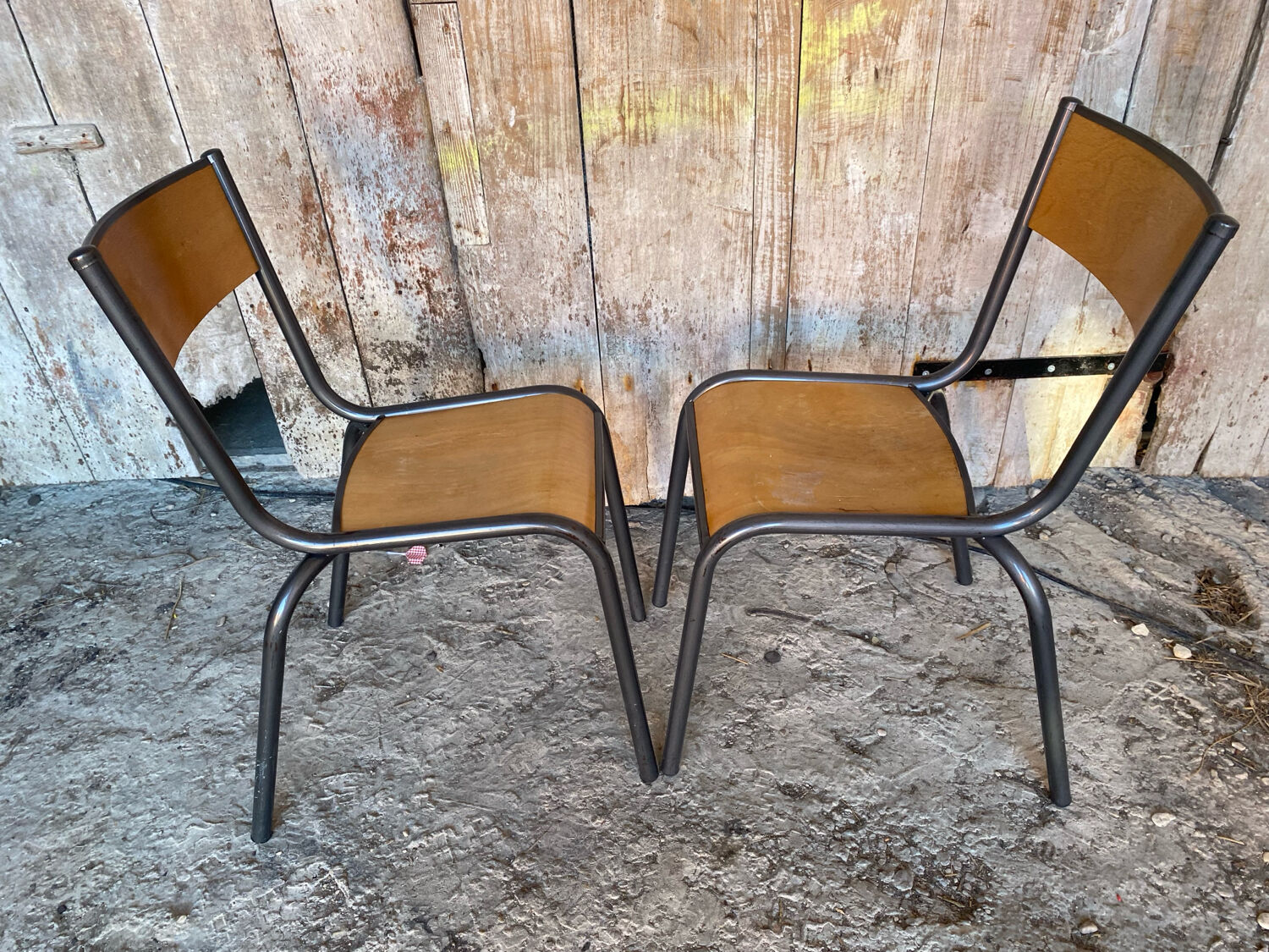Pair of Vintage Style MULLCA Model 510 Grey Metal + Wood Chairs