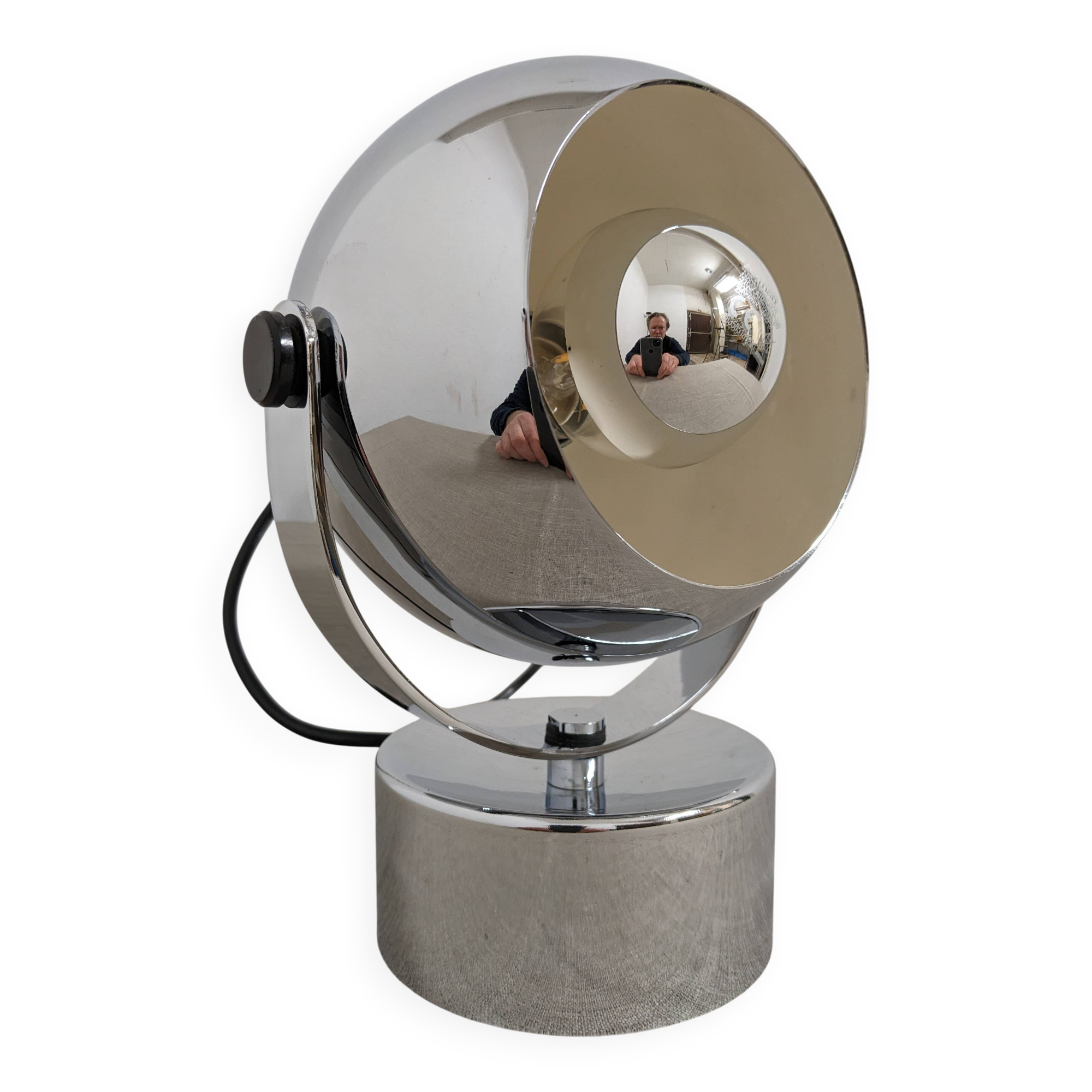 Eye ball lamp or wall light, chrome, space age, France circa 1970.