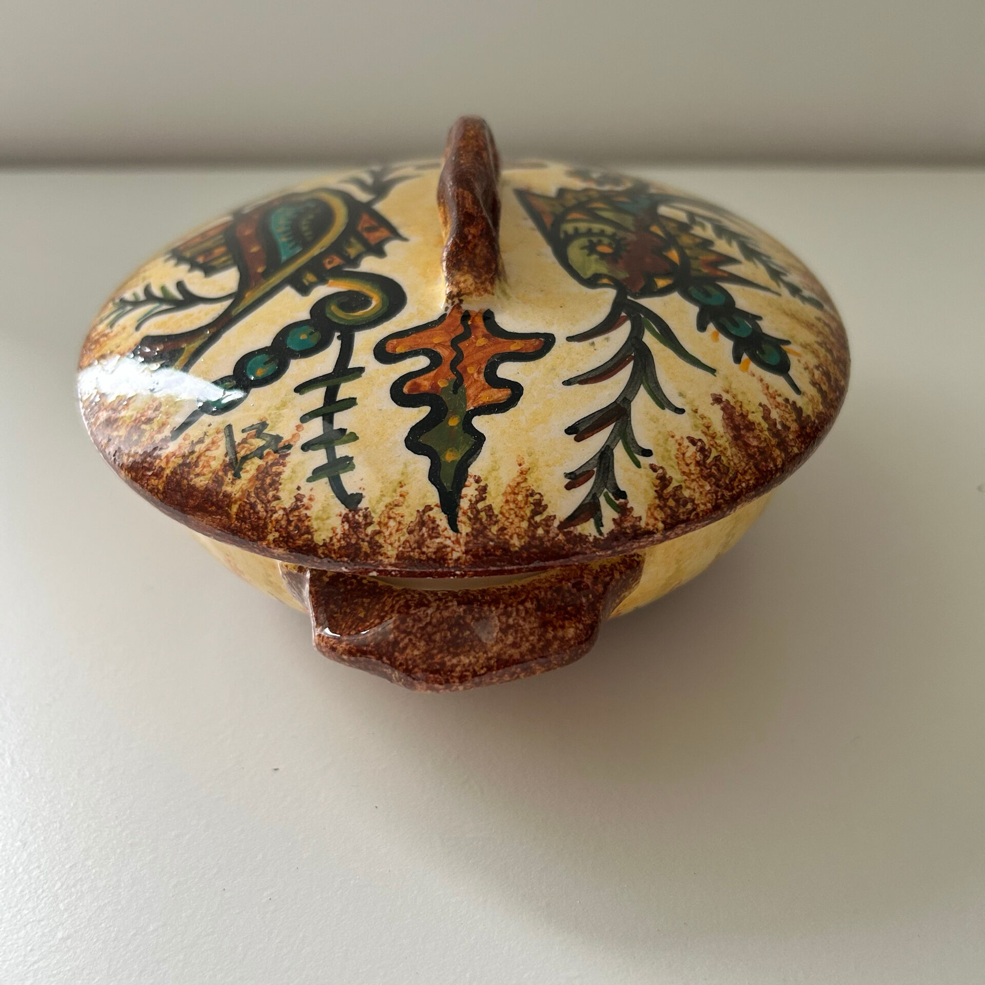 Sugar bowl signed P. Fouillen Quimper