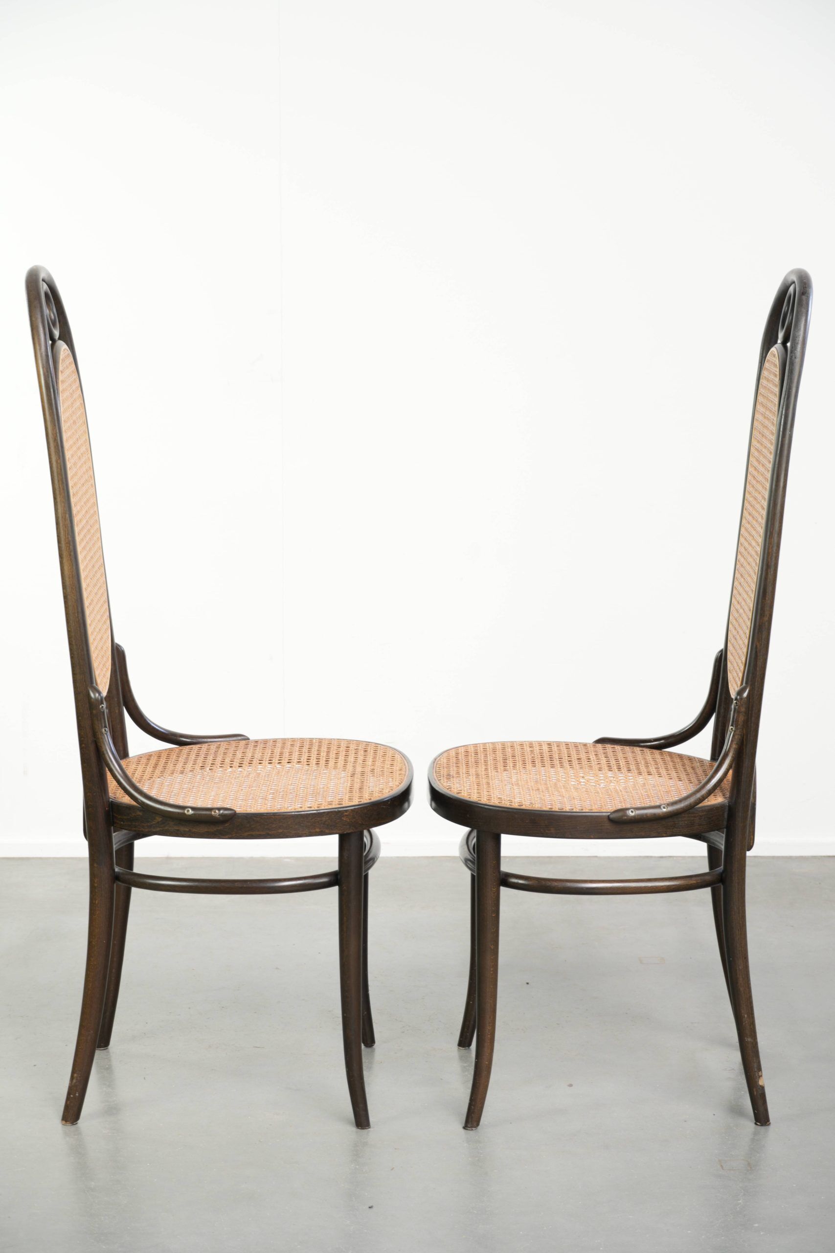Set of 4 original vintage Thonet design webbing chairs model Long John