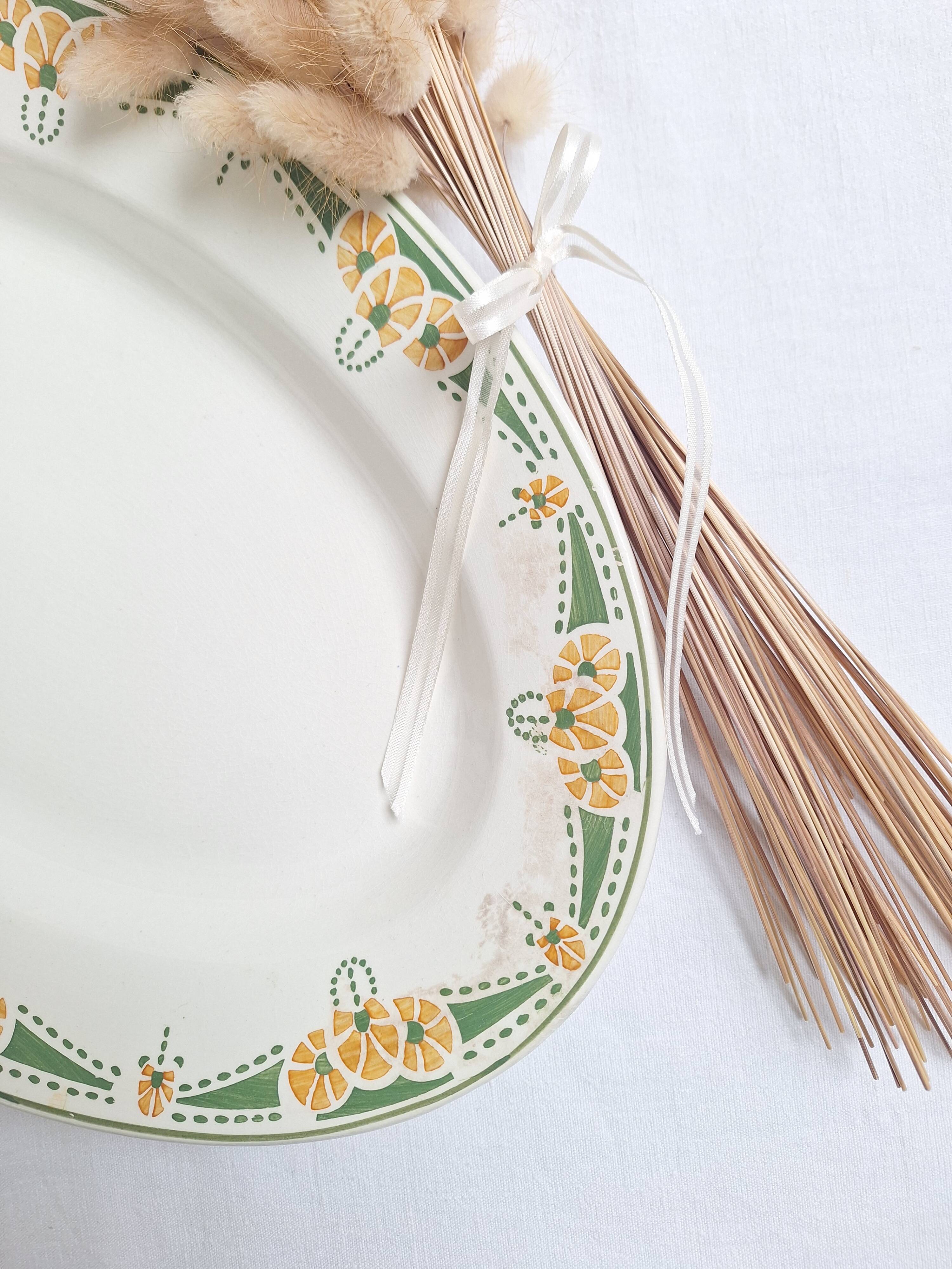 Plat ovale Longwy art déco vert et orange