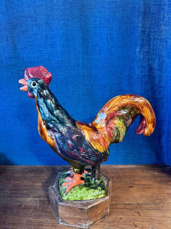 Sculpture Coq en céramique de Bavent terre cuite émaillée 1960