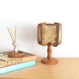 Wood and straw small table lamp 1960