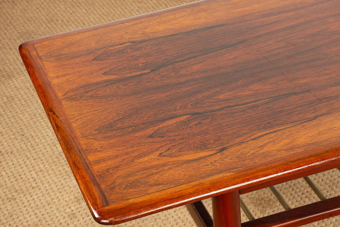 Rosewood and metal tube coffee table, two levels, Denmark 1960.