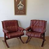 Scandinavian Mid-Century Modern Leather Easy Chairs by Ekornes 1970s.