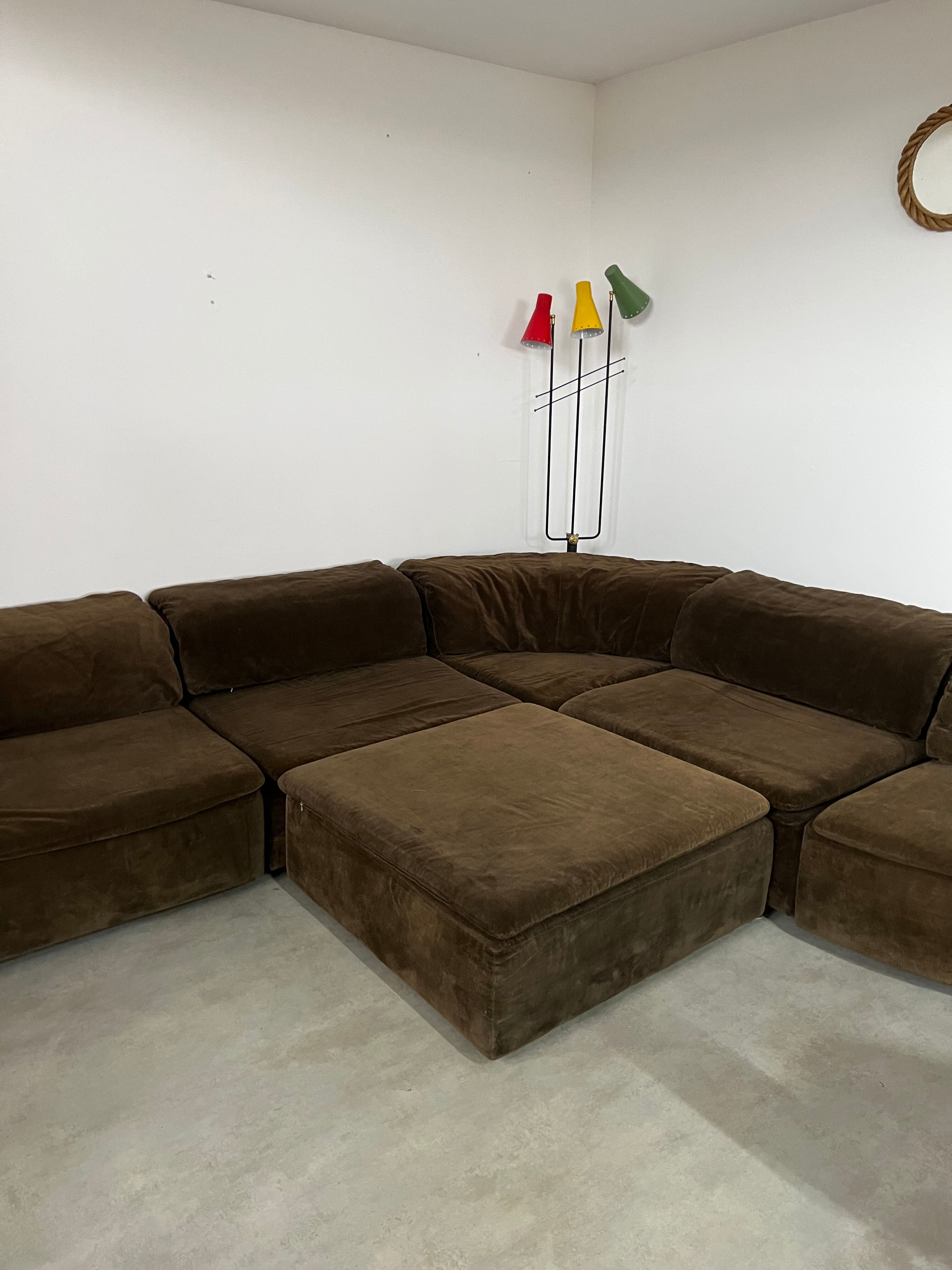 Old vintage modular sofa 6 elements of the 70s velvet / design