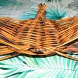 Vintage fruit bowl - woven rattan basket 1960-1970 Boho nature decor