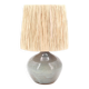 Grey-blue ceramic lamp, raffia lampshade, 1960s