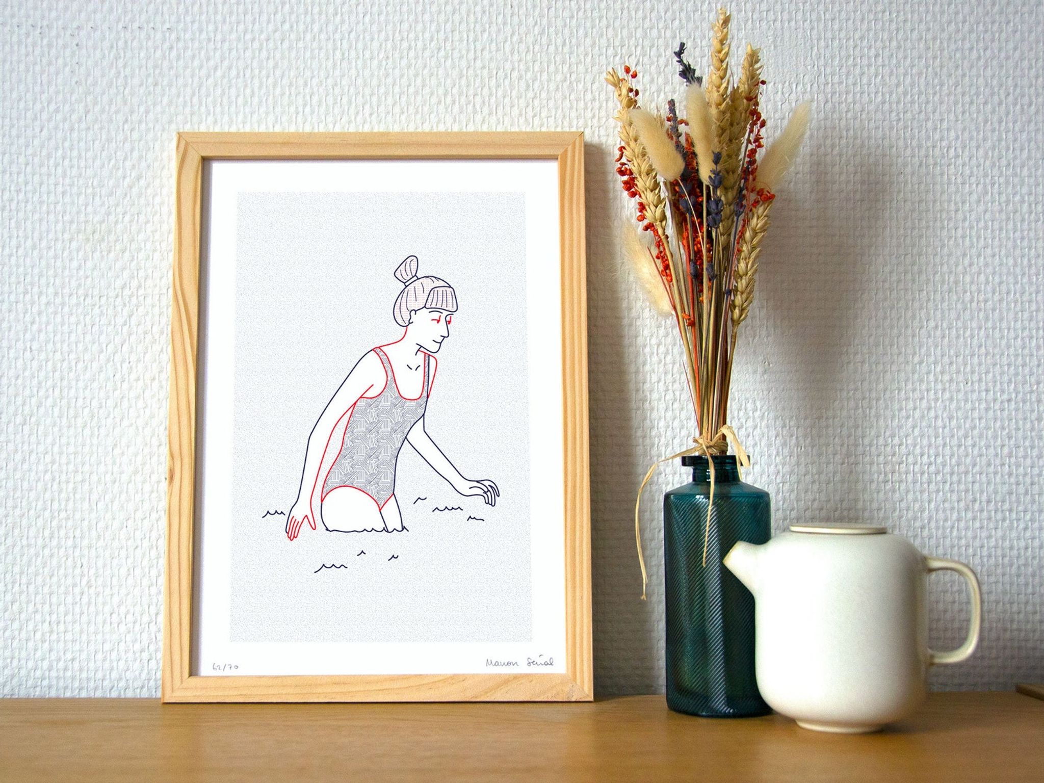 Illustration A4 naiade no. 1/8 bretagne baigneuse mer