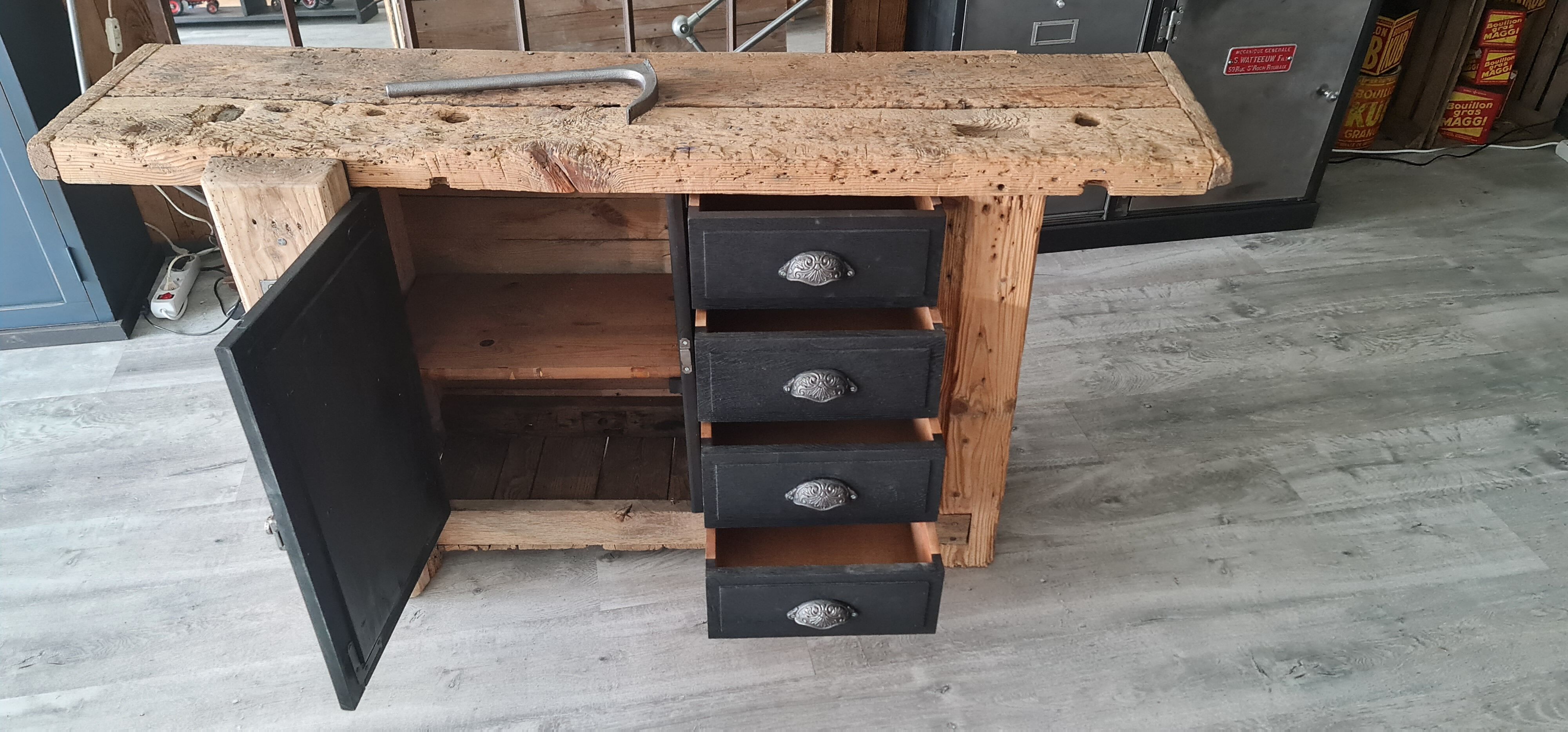 Old workbench furniture by trade four drawers and a door