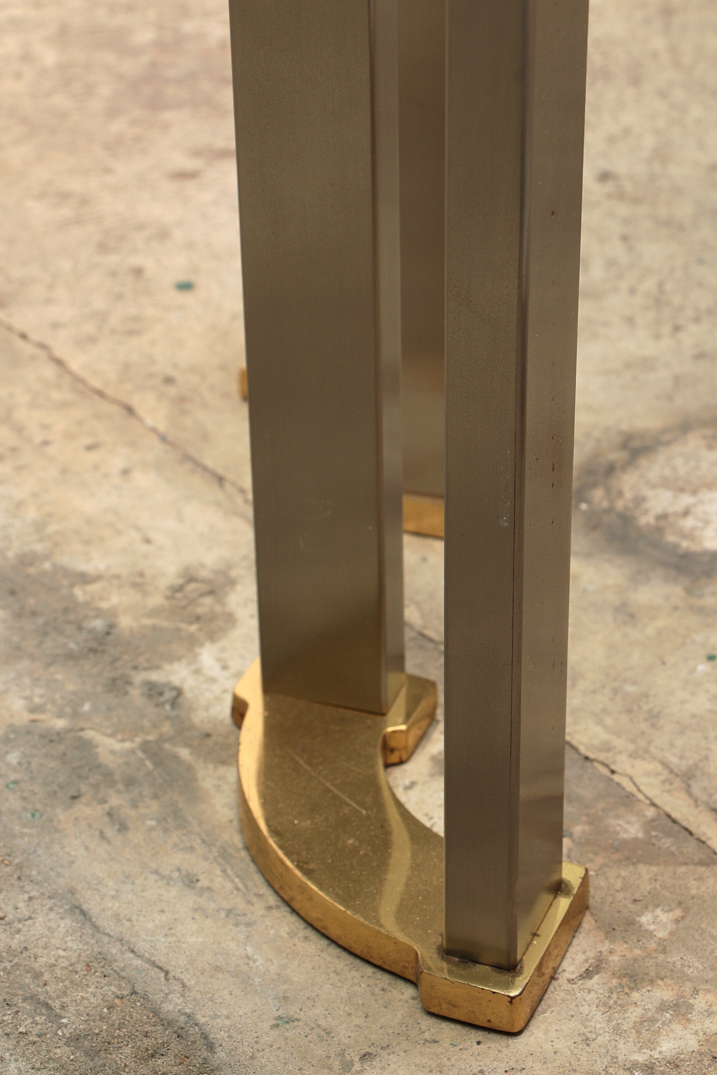 Hollywood regency gold glass coffee table with glass side table 1970