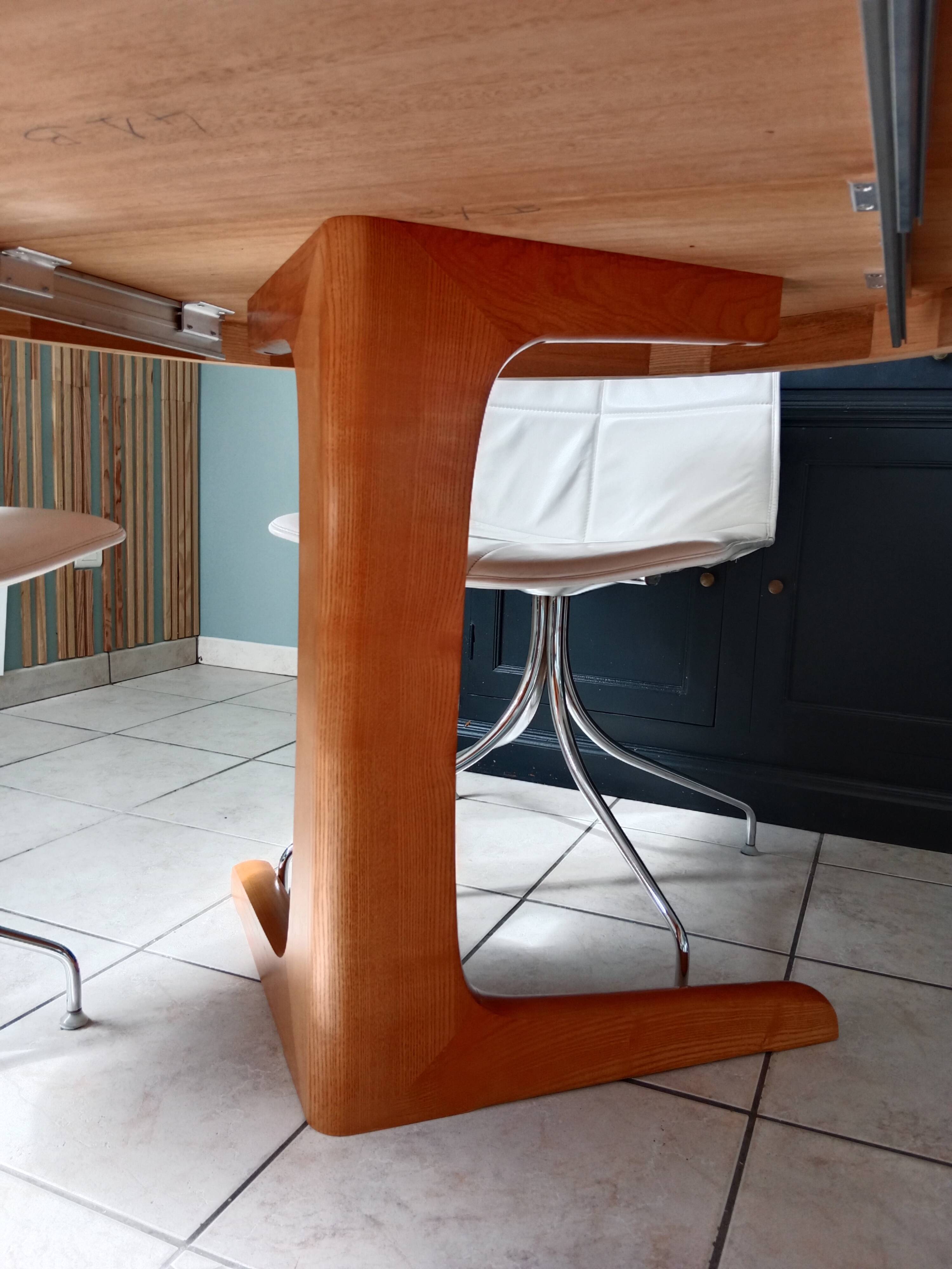 Table Baumann ronde ovale salle à manger bois 2 rallonge scandinave année 60 70