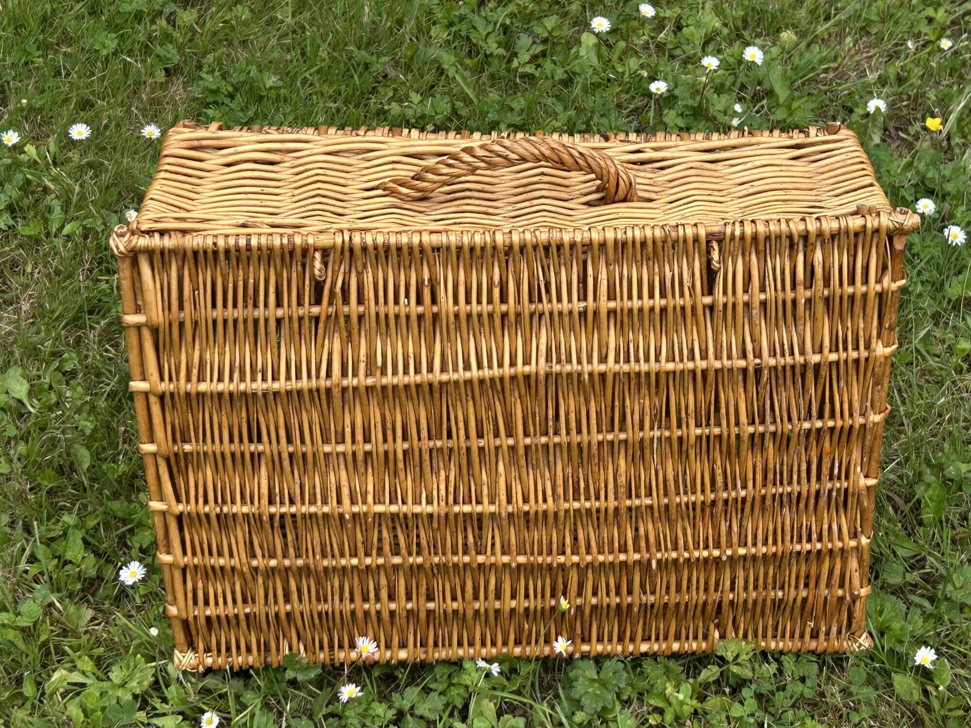 vintage hand-woven wicker storage basket or suitcase