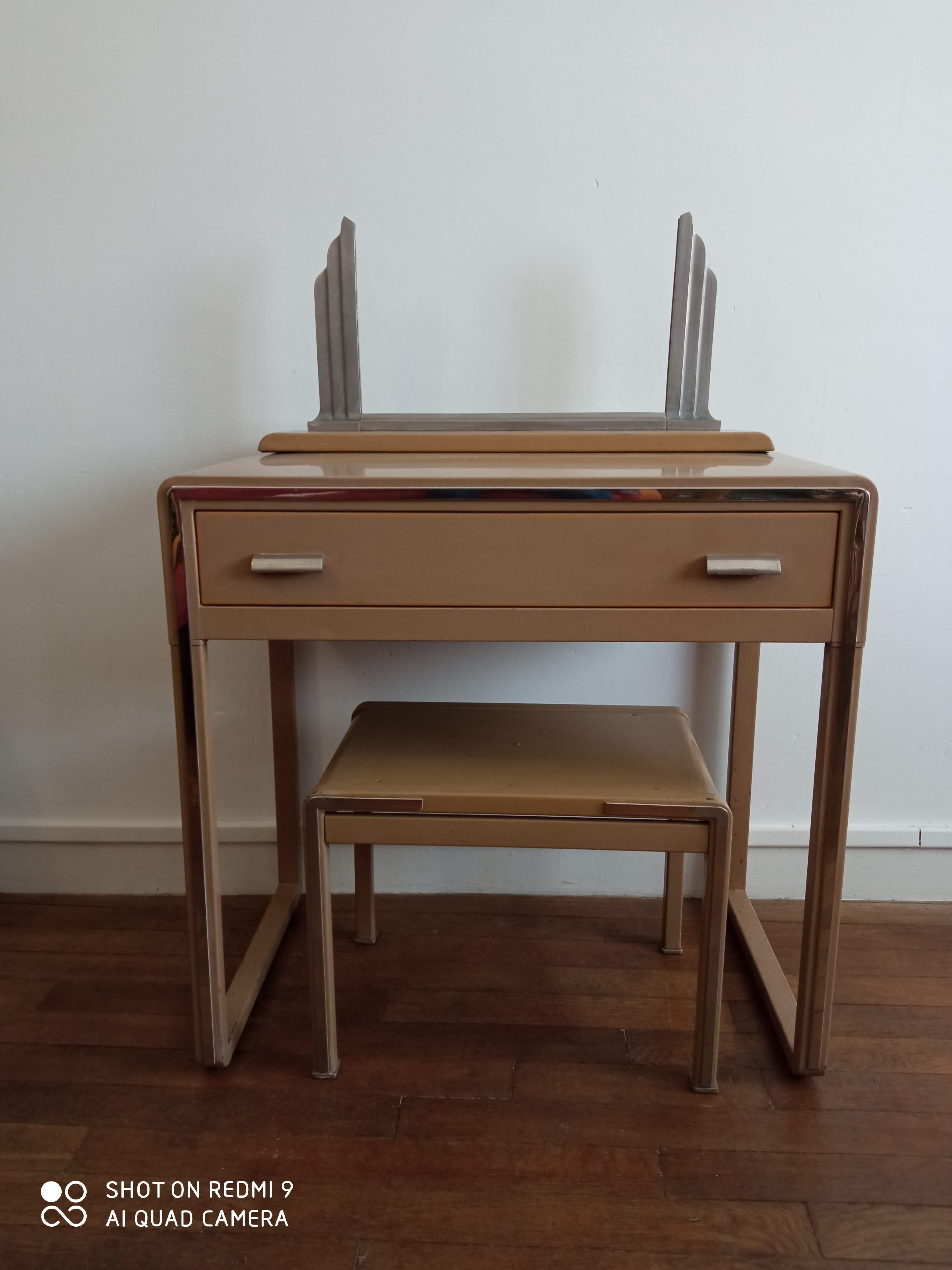 Vintage metal desk/ hairdresser and stool