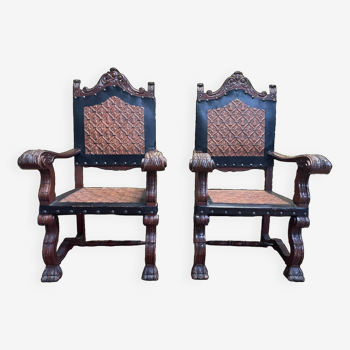 Pair of Renaissance style armchairs