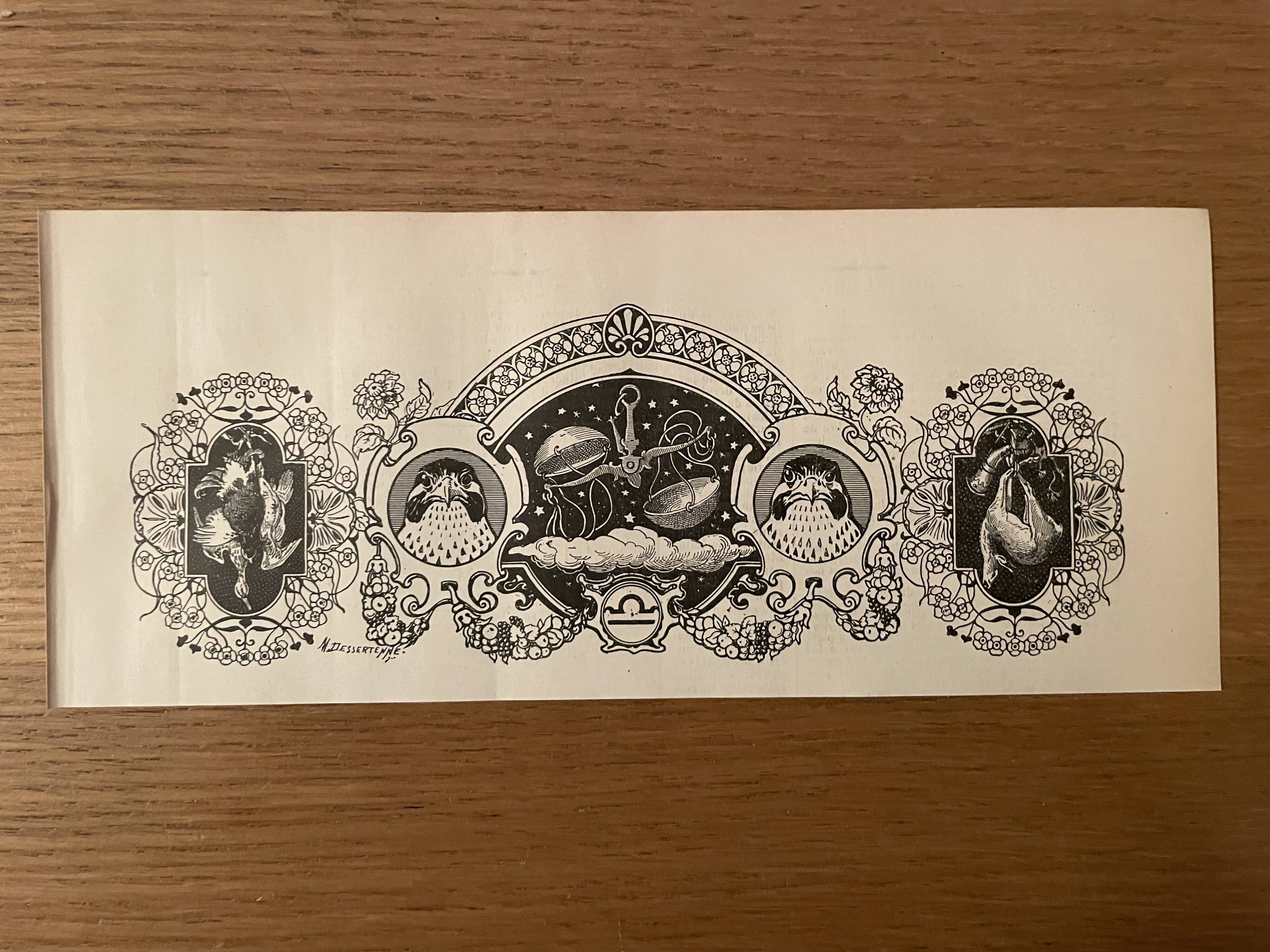 Lithograph engraving astrological sign balance of 1907