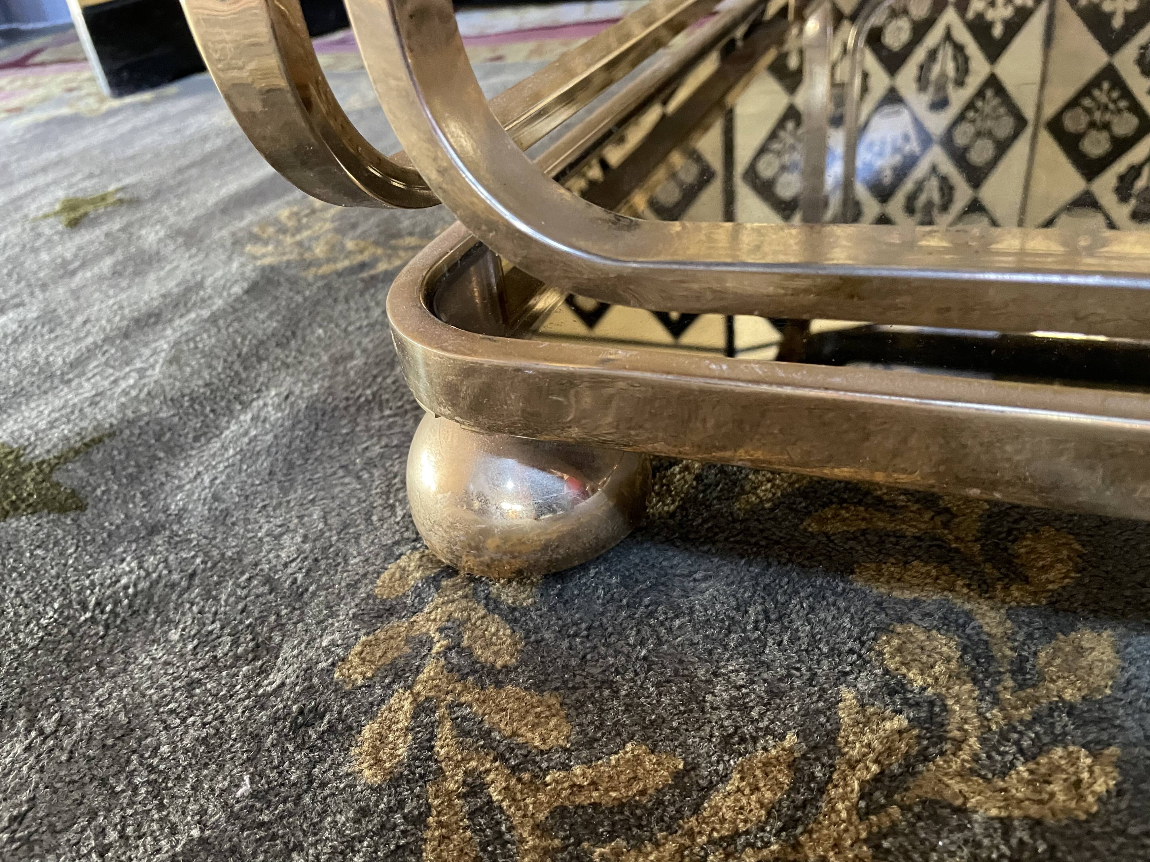 Coffee table in gilded metal and mirror glass with double top 1980