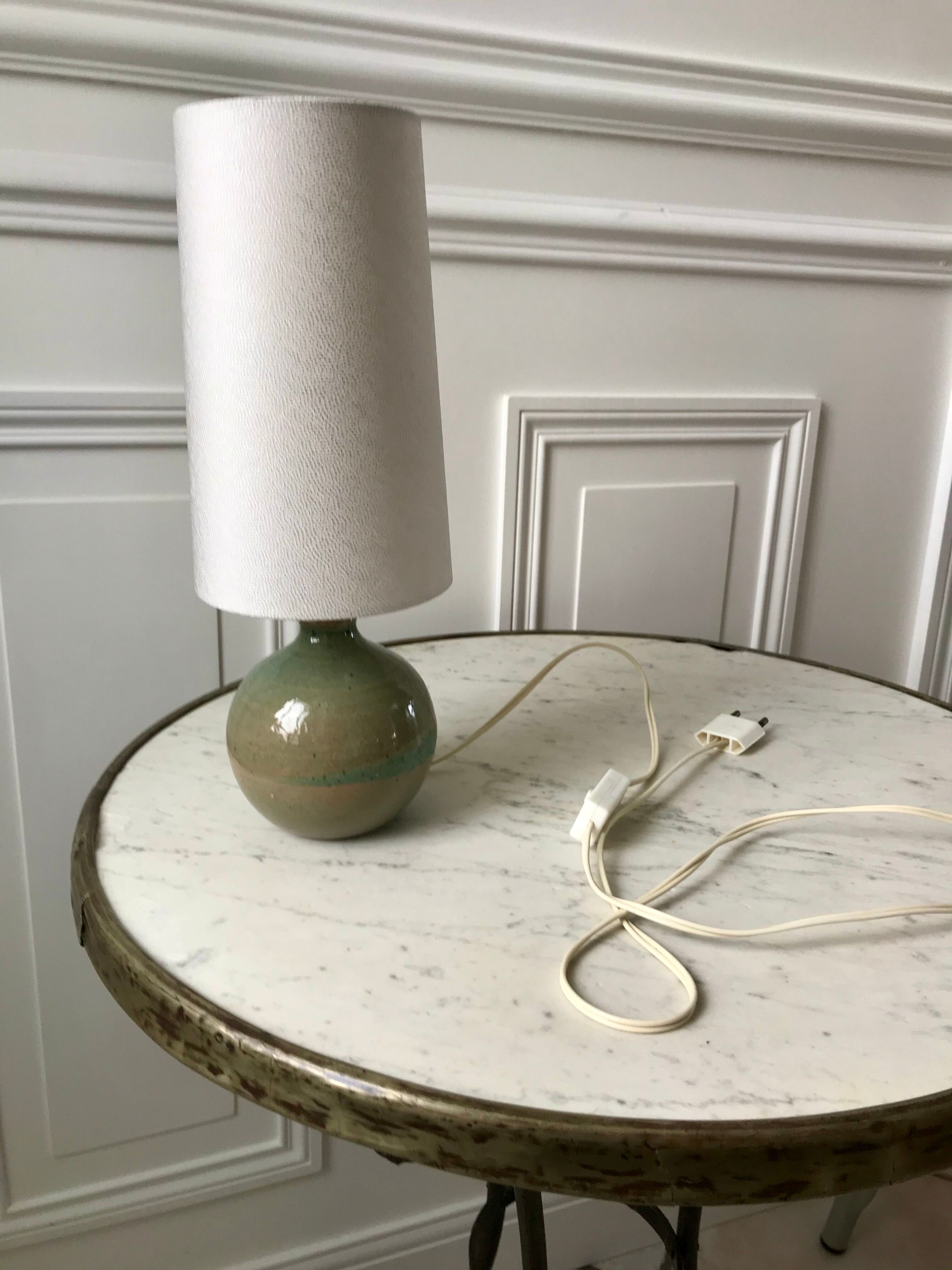 Signed stoneware lamp with cylindrical shade 60s-70s