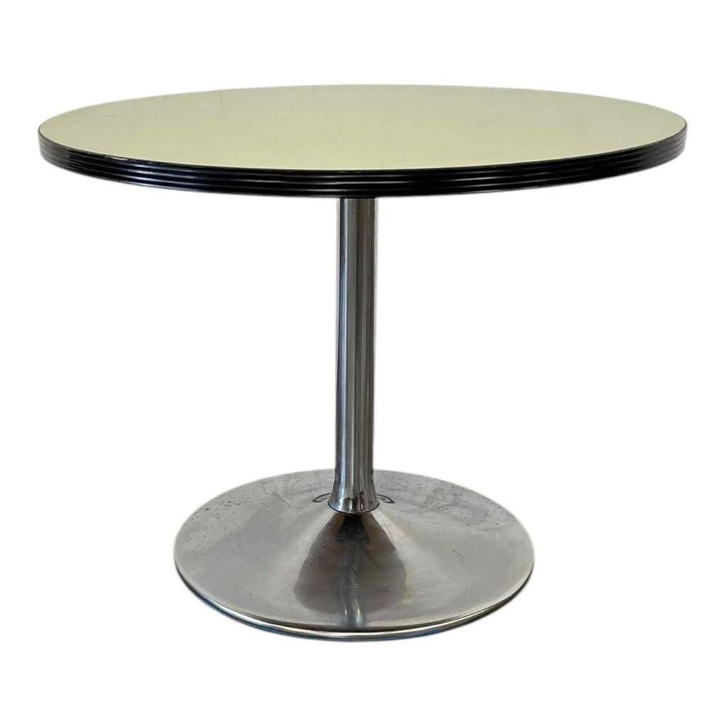 Table basse/table d'appoint ronde vintage vert menthe avec piètement chromé