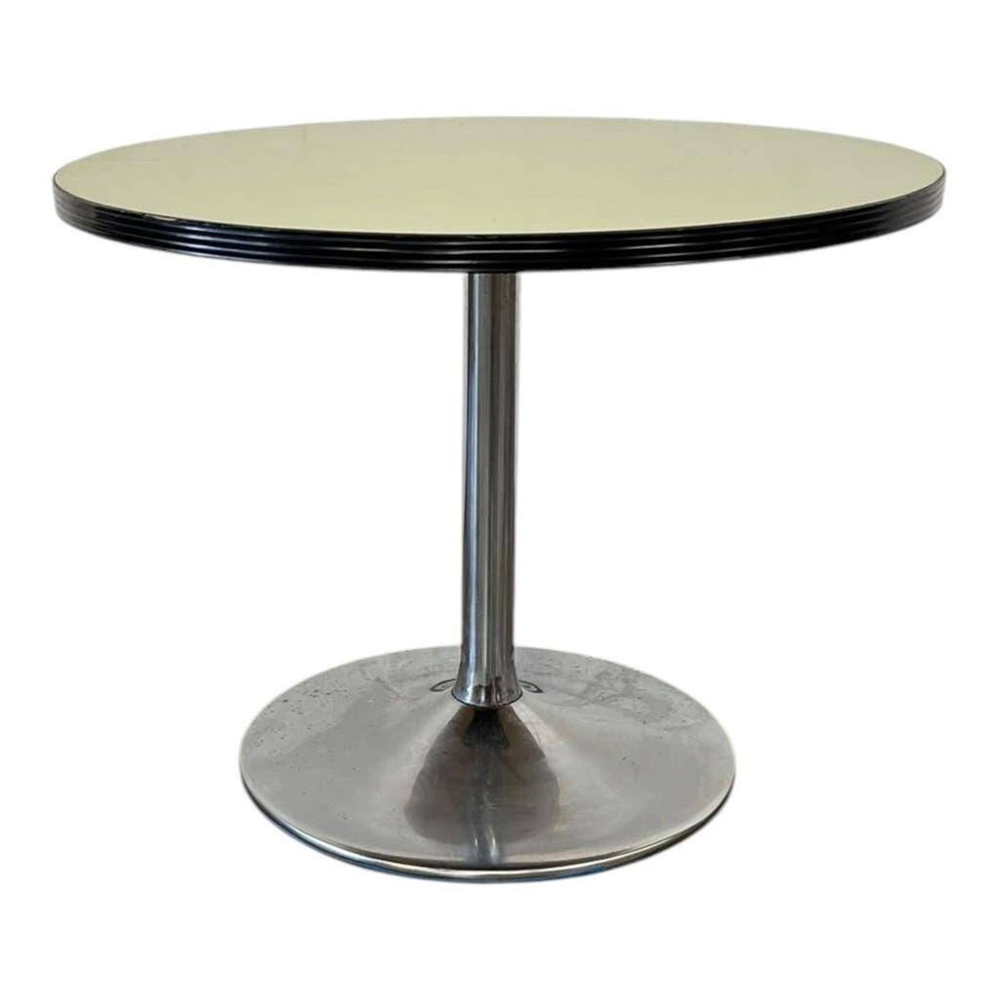 Vintage mint green round coffee table/side table with chrome legs.