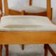 5 wooden chairs tapered base, circa 1975.