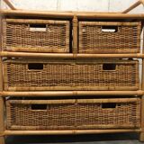 Dresser vintage Wicker/rattan and bamboo 2 large and 2 small drawers