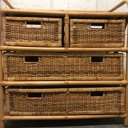 Commode vintage en osier/rotin et bambou 2 grands et 2 petits tiroirs