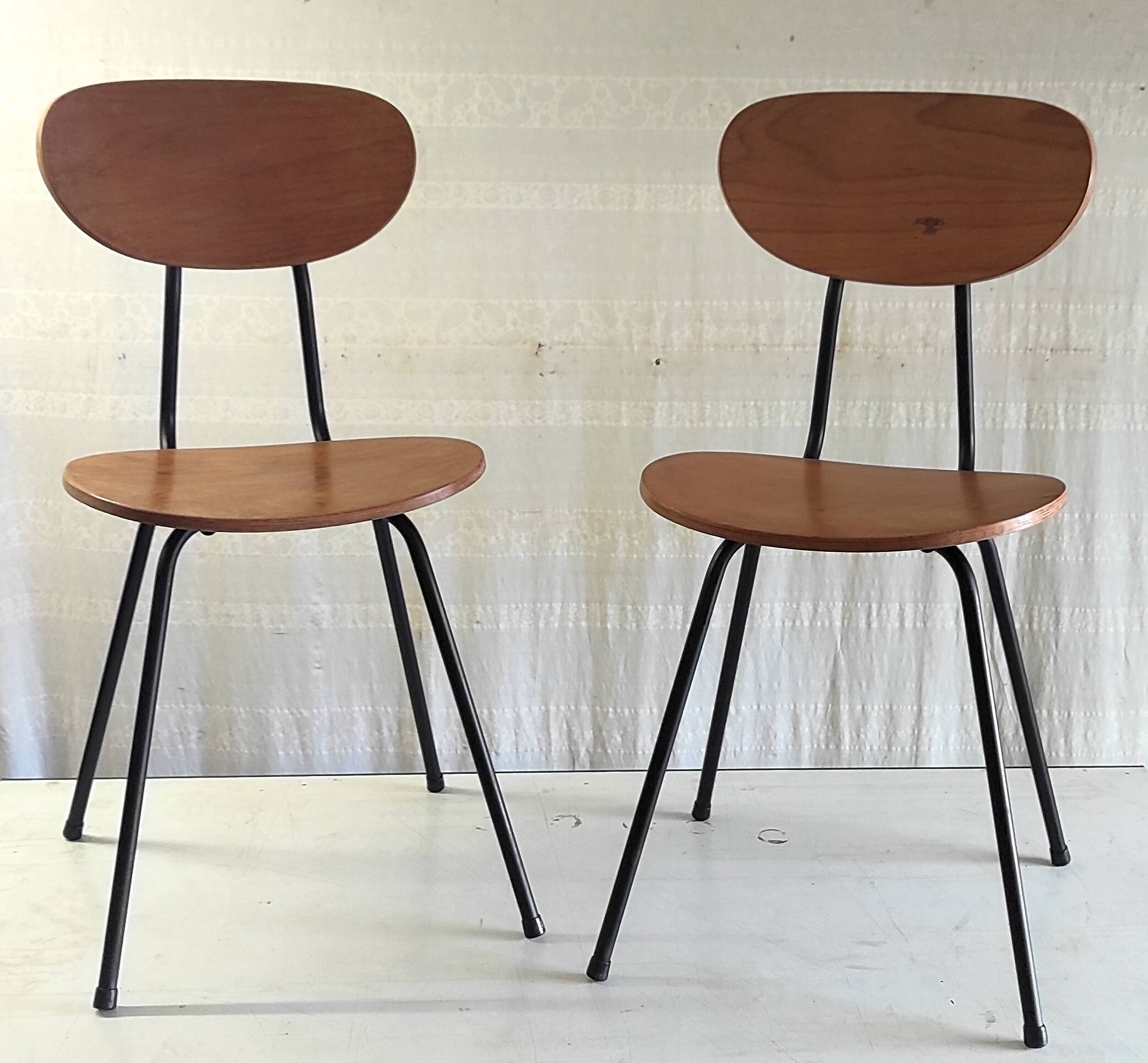Pair of designer metal and wood chairs - 1950s
