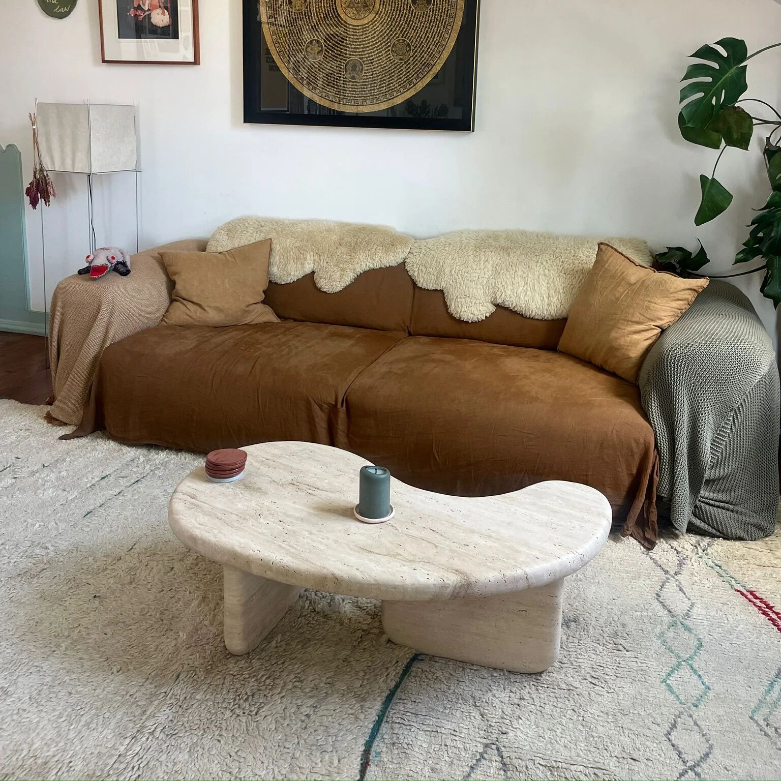 Organic Shape Travertine Coffee Table
