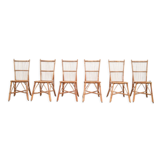 Série de 6 chaises en rotin