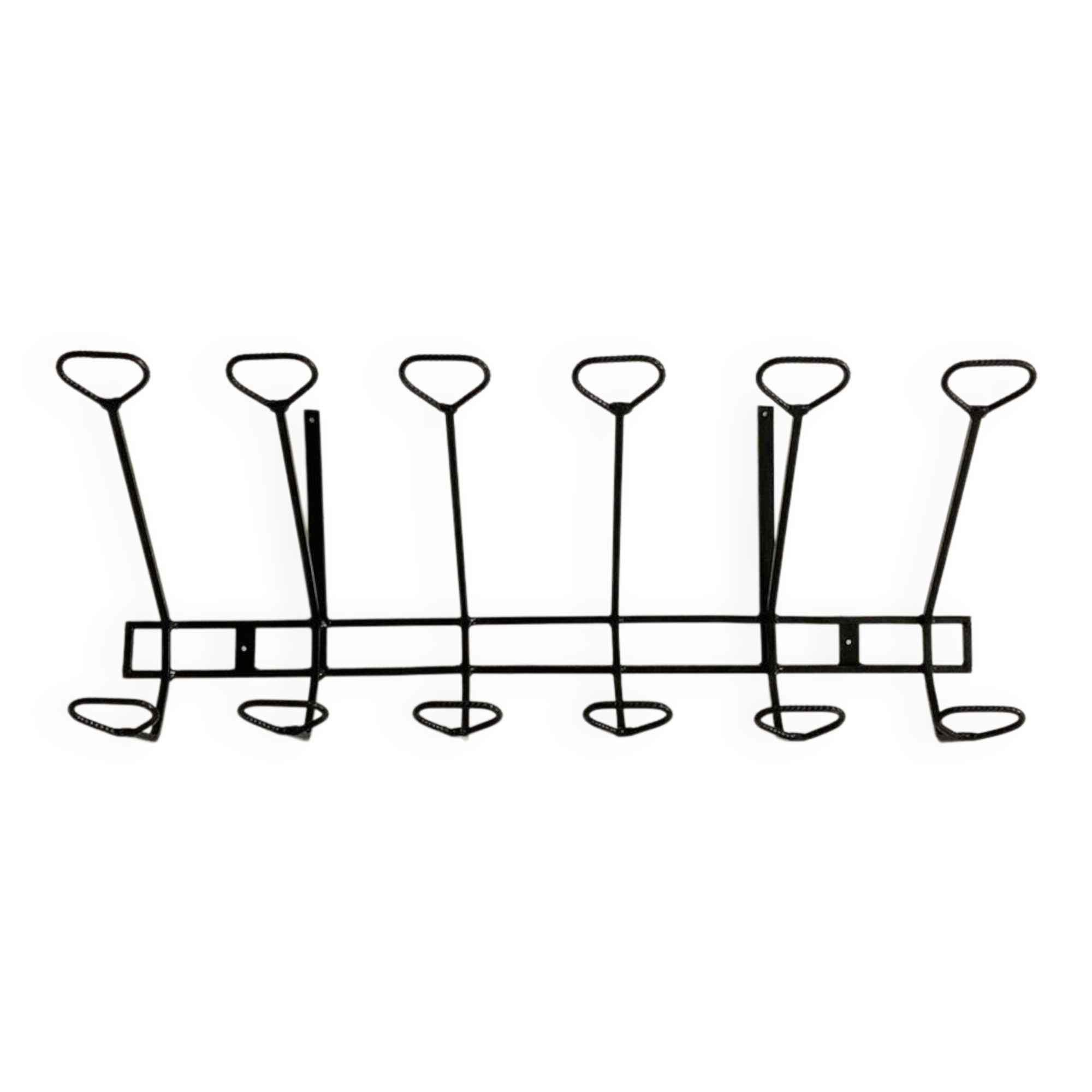 Wall-mounted coat rack with 12 hooks in handcrafted wrought iron