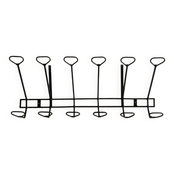 Wall-mounted coat rack with 12 hooks in handcrafted wrought iron