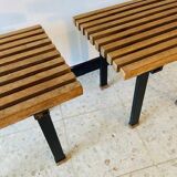 paire de petites tables d'appoint en chêne et métal