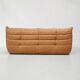 French Togo 3-seater sofa in camel leather attributed to Michel Ducaroy for Ligne Roset