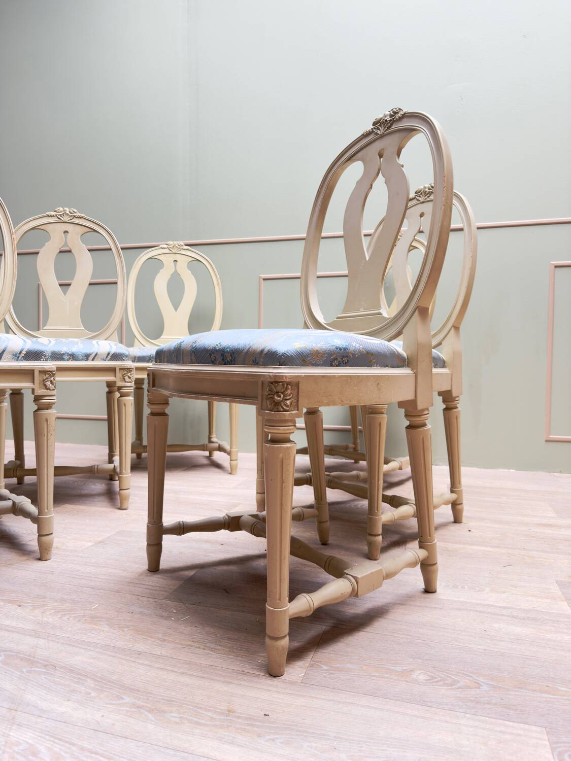 Suite Of Six Louis XVI Style Lacquered Wood Chairs