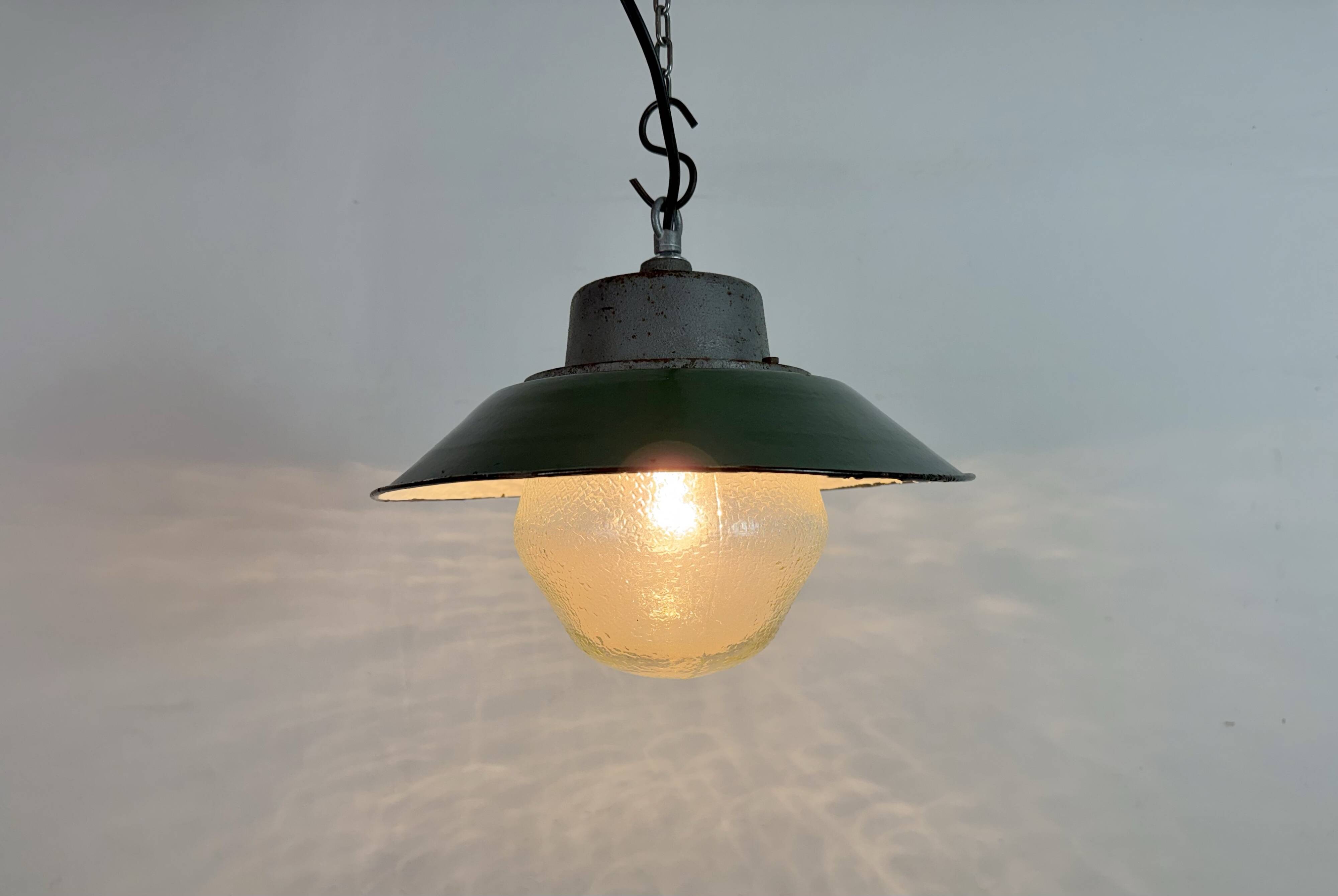 Green Enamel and Cast Iron Industrial Pendant Lamp, 1960s