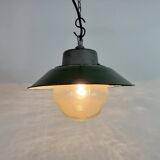 Green Enamel and Cast Iron Industrial Pendant Lamp, 1960s