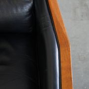 Black Cowhide Leather and Wooden Art Deco Armchair