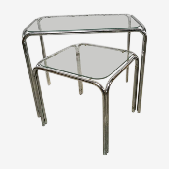 Vintage metal and glass nesting tables