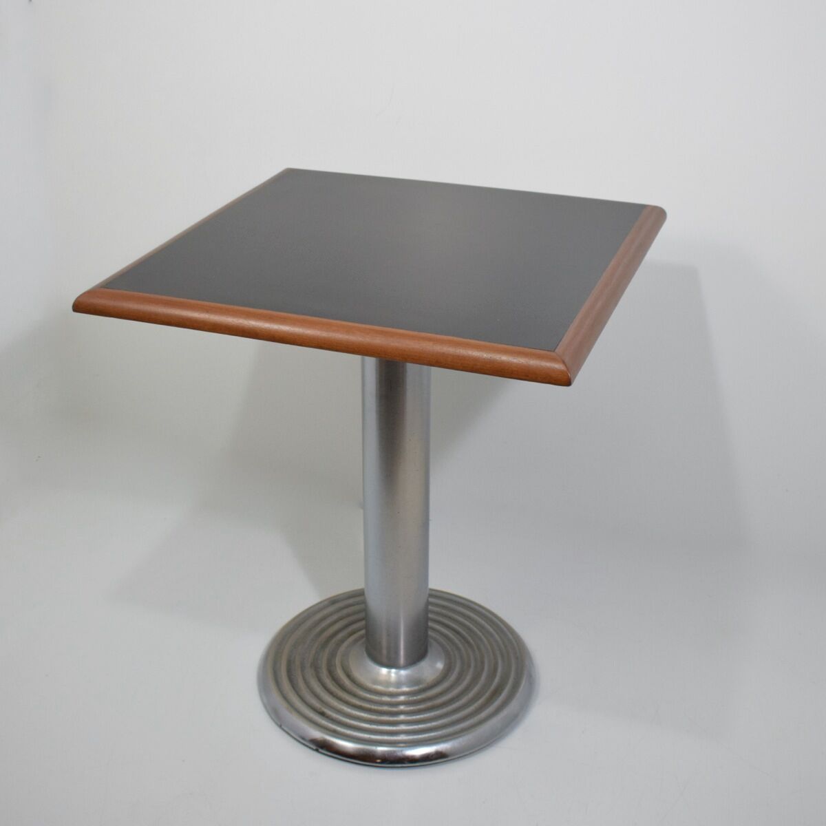 Square bistro dining table, wood, chrome and cast iron