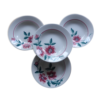 Set of 4 soup plates from the Sarreguemines factory, Monceau model 200214