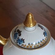 Antique Limoges porcelain coffee/tea service – 14 pieces with blue rose decoration.
