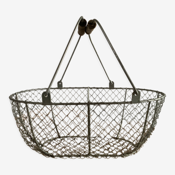 Panier vintage en metal et bois