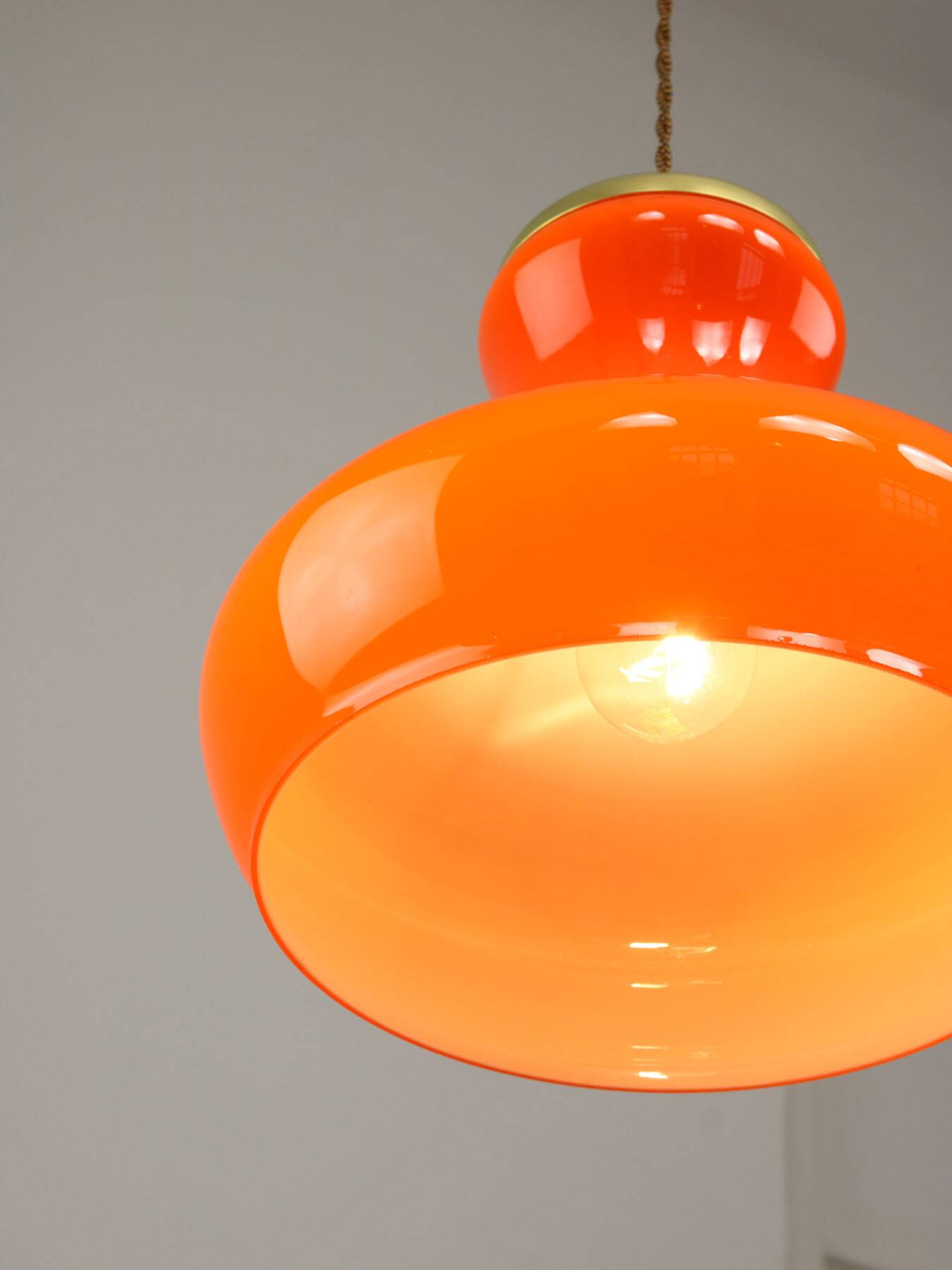 Mid-Century Modern Italian Orange Glass and Brass Pendant Lamp