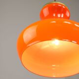 Mid-Century Modern Italian Orange Glass and Brass Pendant Lamp