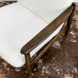 Pair of white boucle gfm 64 high back armchairs by edmund homa, 1960s